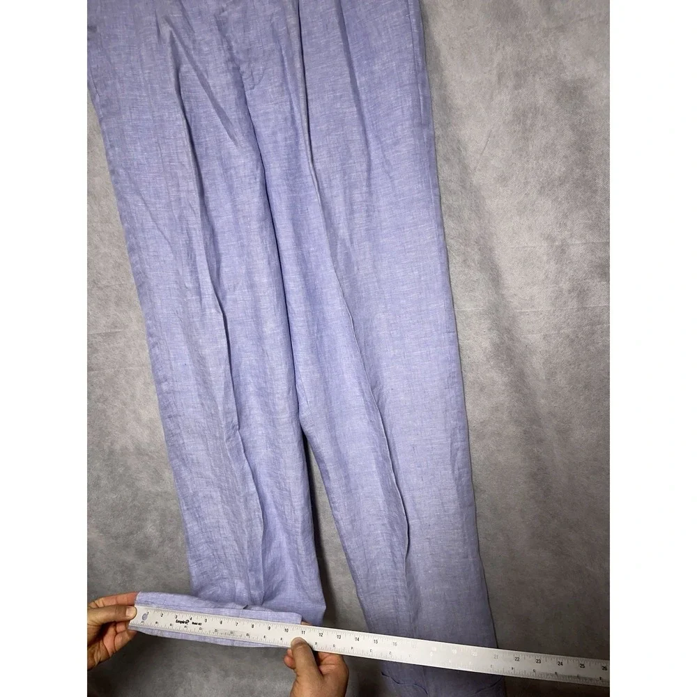 Men Linen Pants 36X39 Lavender Baggy Linen Wide Leg Hopsack Pleat Cuffs Lorenier